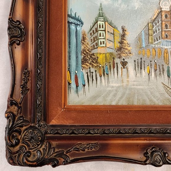 Alley Scene Hand Painted Signed Art Wood Carved Ornate Frame 15"x13" Kitty - Picture 5 of 10